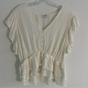 Express‎ Ivory Ruffle Button Blouse Size: L